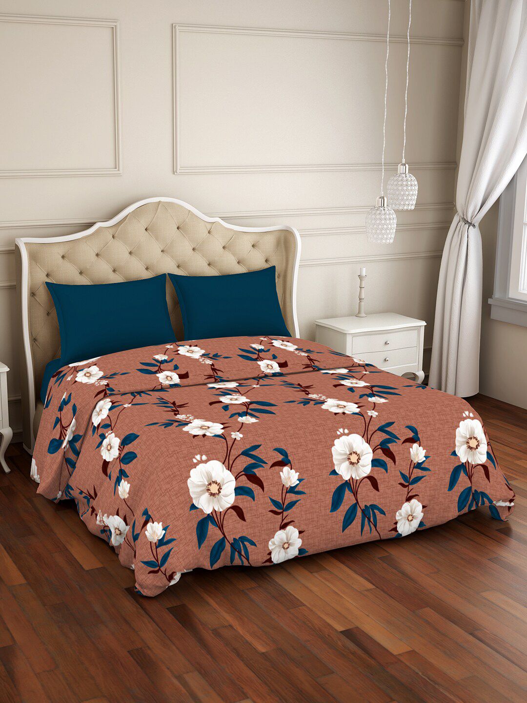 Welspun Brown Floral Microfiber AC Room 120 GSM Double Bed Quilt Price in India