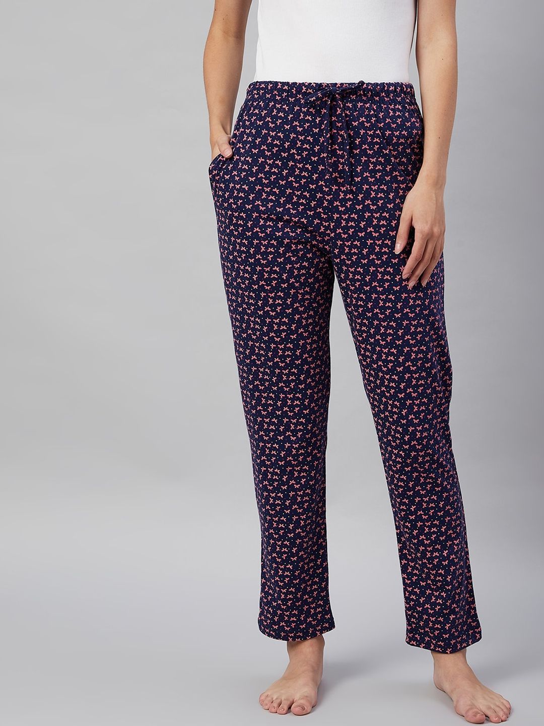 C9 AIRWEAR Women Blue & Pink Printed Pure Cotton Straight Lounge Pant Price in India