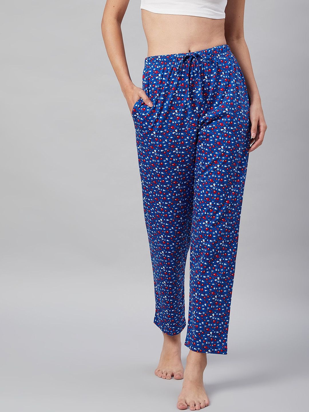 C9 AIRWEAR Women Blue Printed Pure Cotton Lounge Pants Price in India