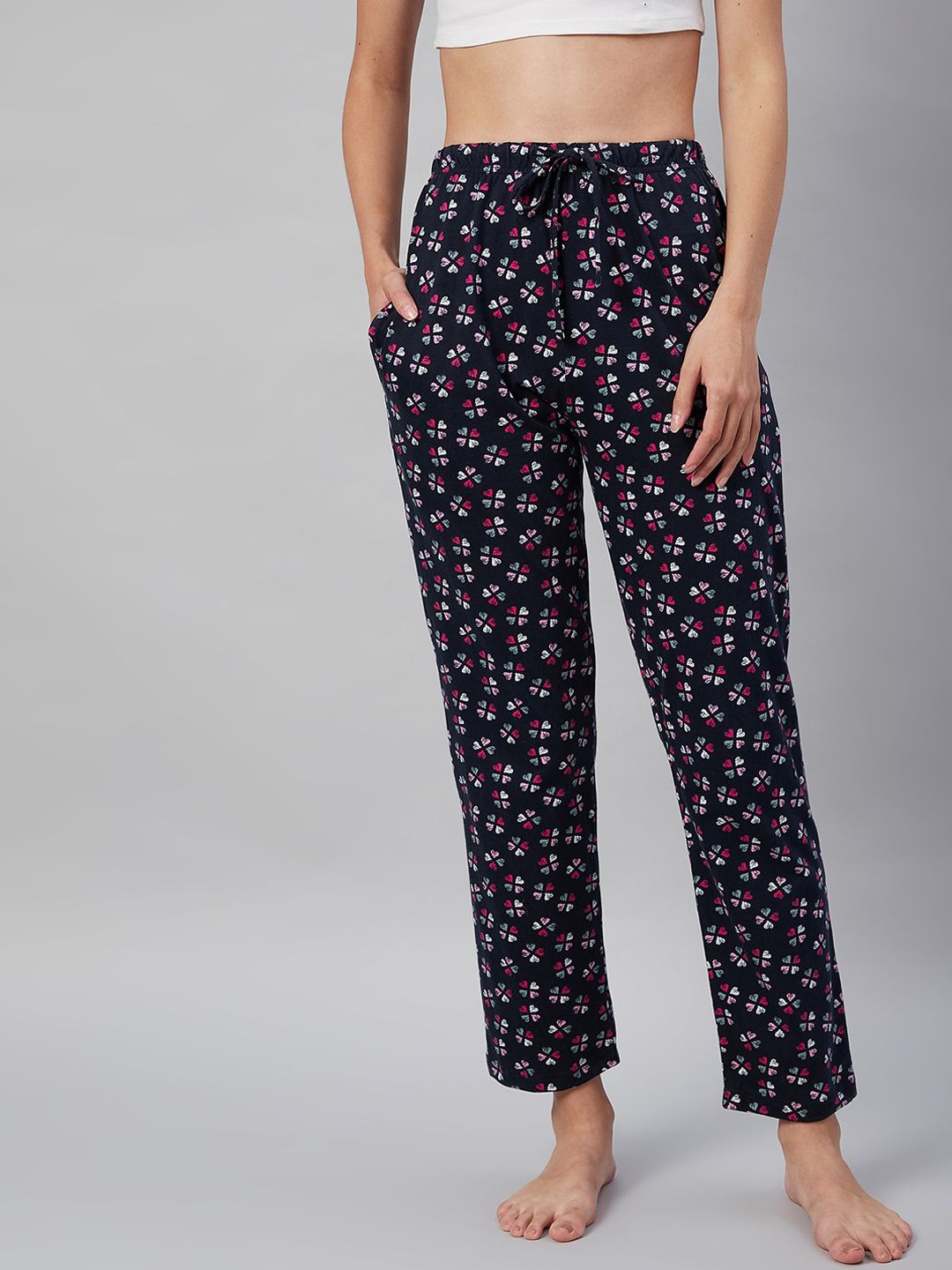 C9 AIRWEAR Women Navy Blue & Pink Printed Floral Pure Cotton Lounge Pants Price in India