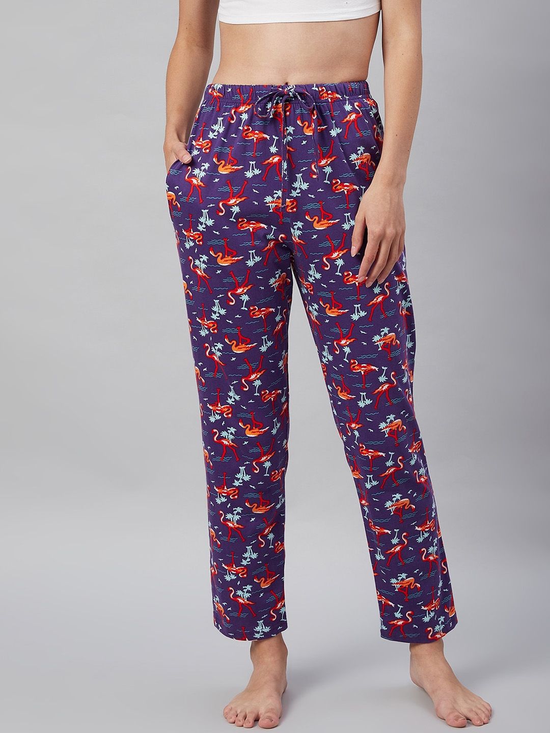 C9 AIRWEAR Women Purple & Red Floral Printed Pure Cotton Lounge Pants Price in India