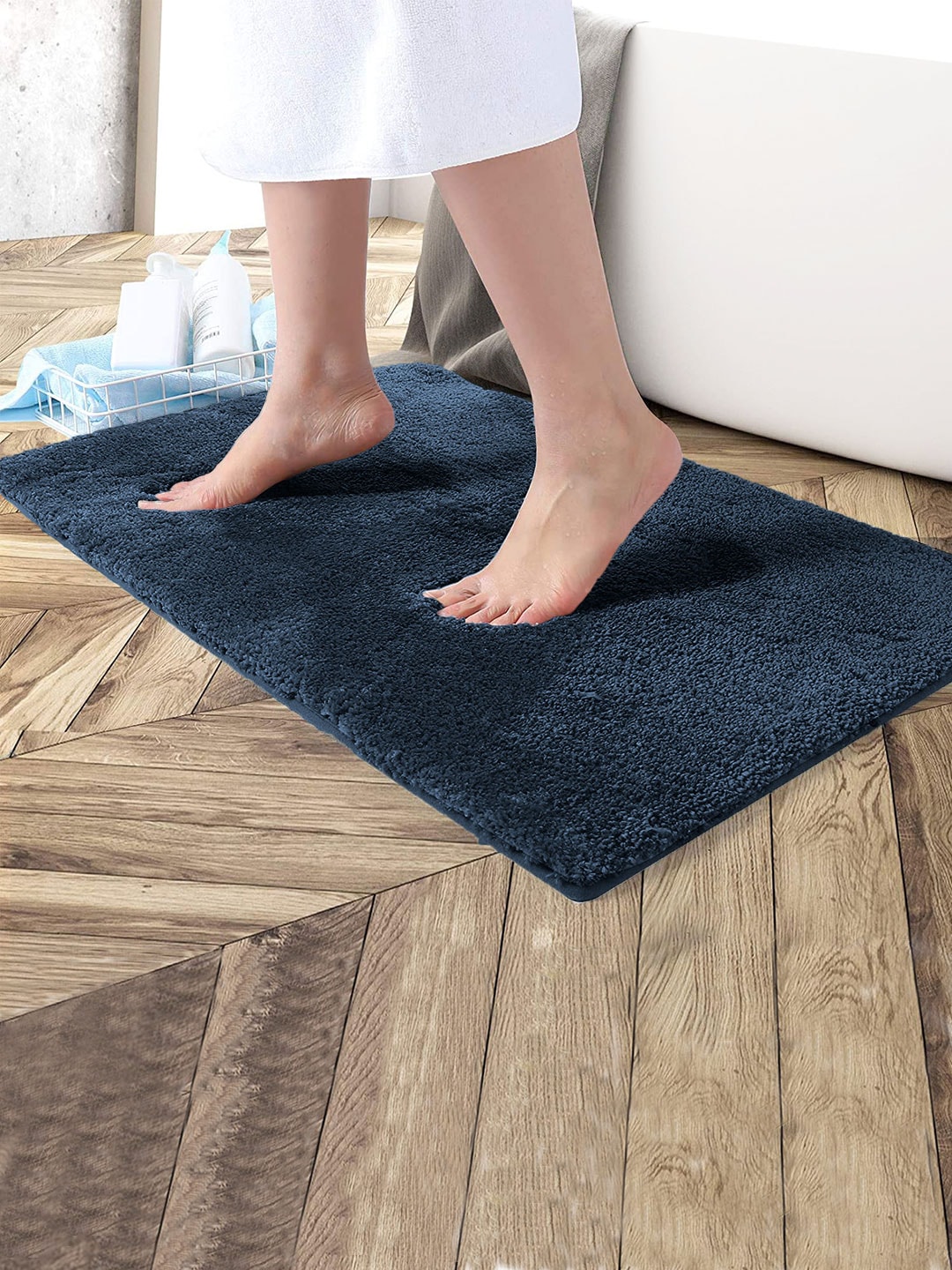 LUXEHOME INTERNATIONAL Navy Blue Solid 2200 GSM Bath Rug Price in India