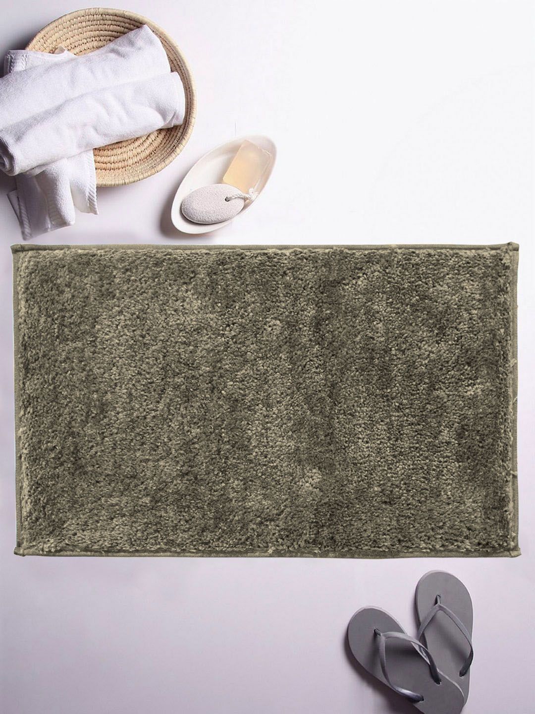 LUXEHOME INTERNATIONAL Taupe Solid Microfibre Bath Rugs Price in India