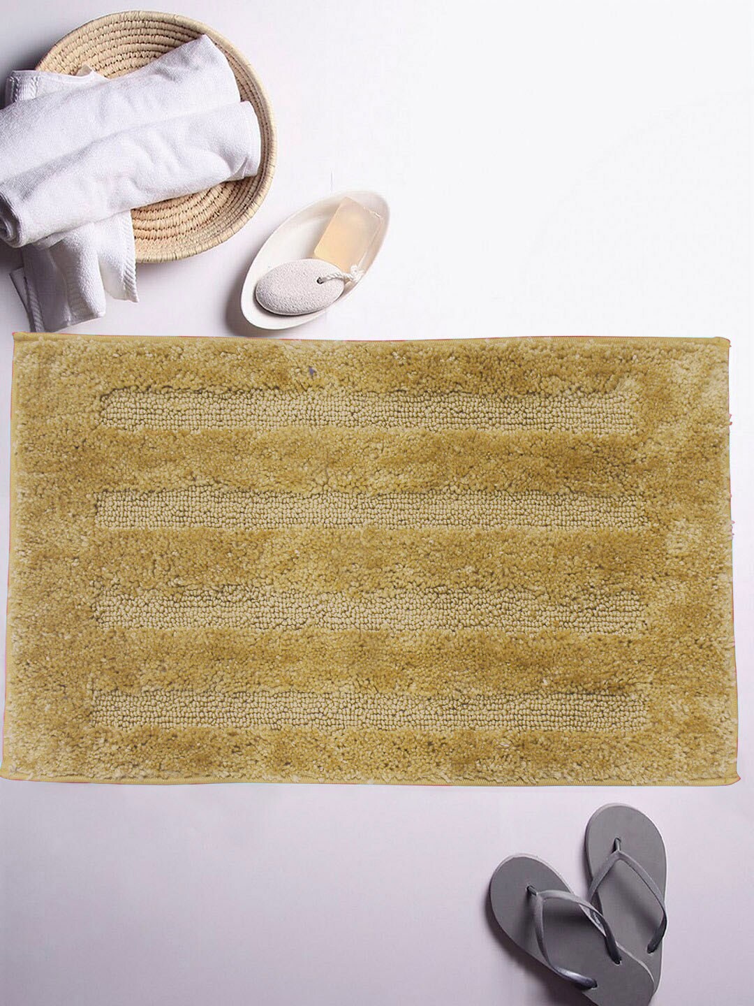 LUXEHOME INTERNATIONAL Brown Striped 2200 GSM Anti-Skid Bath Rug Price in India
