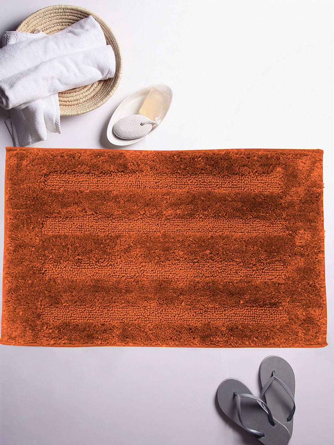 LUXEHOME INTERNATIONAL  Rust Brown Anti Skid Bath Rug Price in India