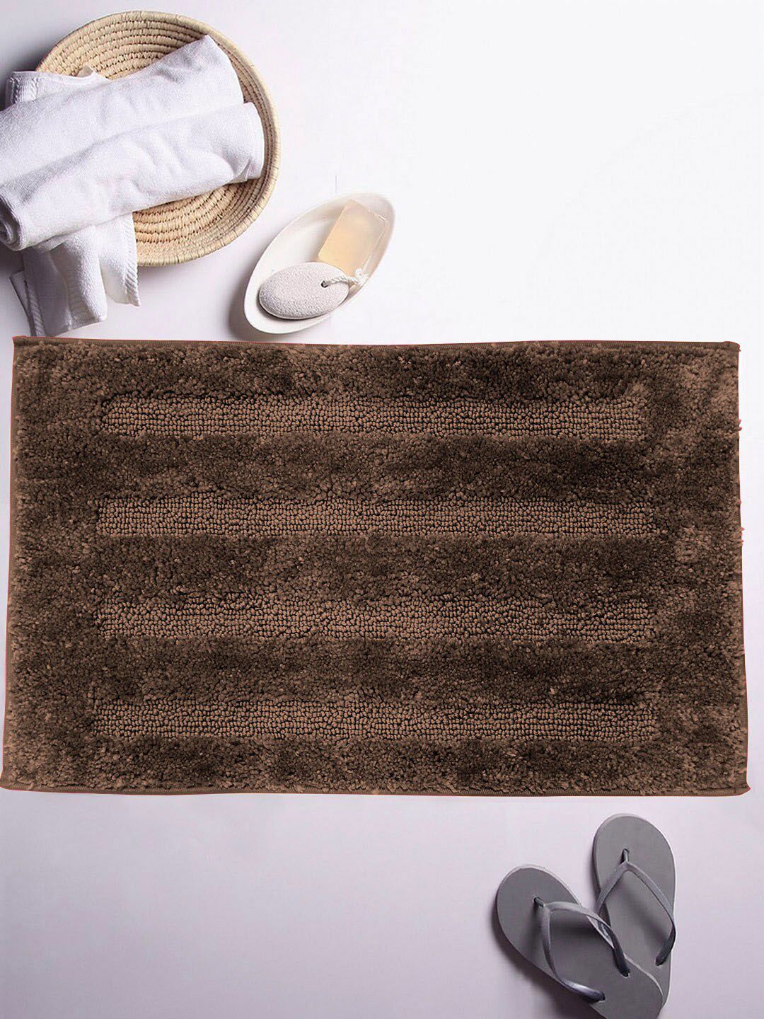 LUXEHOME INTERNATIONAL Brown Solid 2200 GSM Anti-Skid Bath Rug Price in India