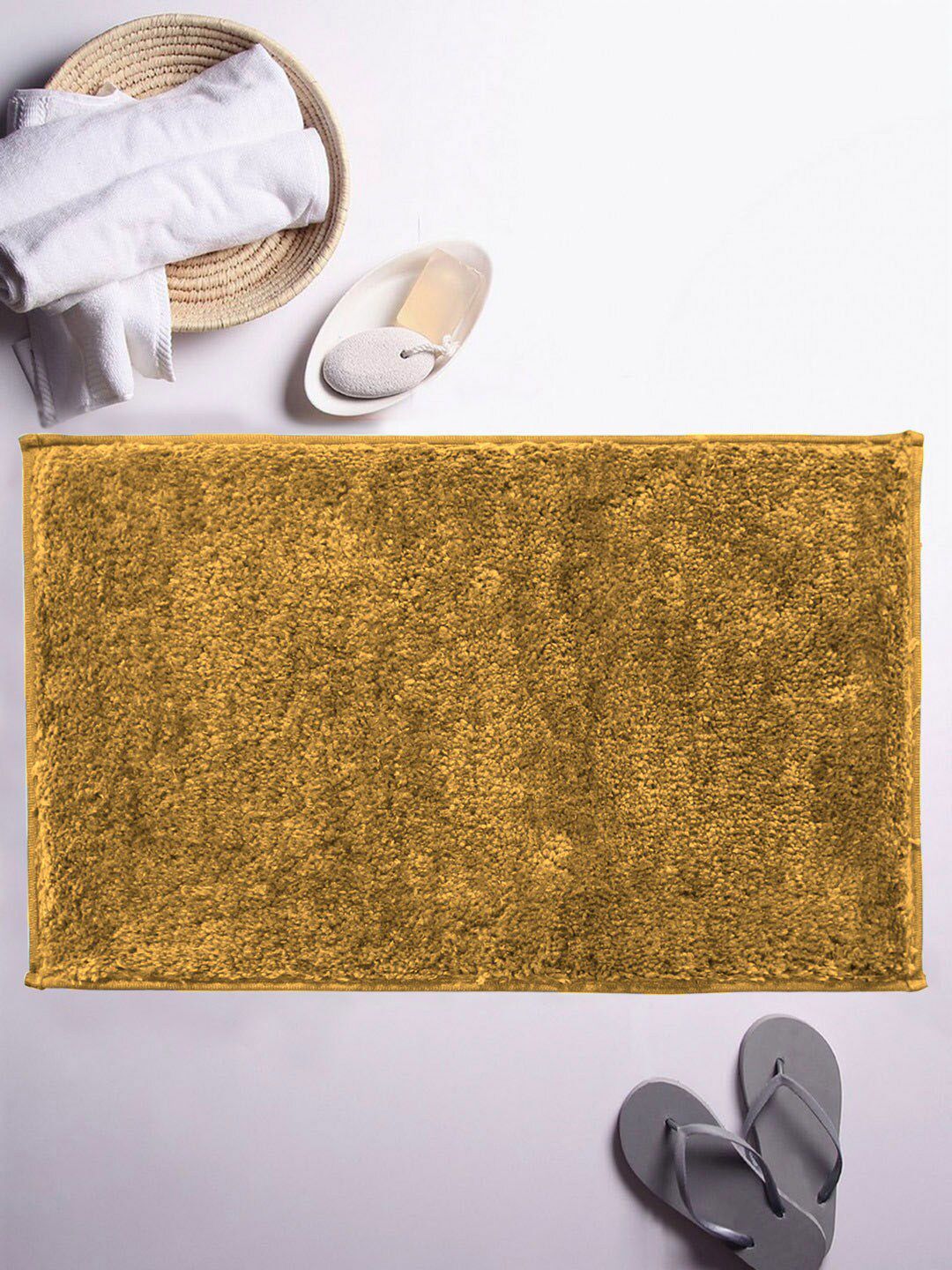LUXEHOME INTERNATIONAL Gold-Colored Solid 2200 GSM Anti-Skid Bath Rug Price in India