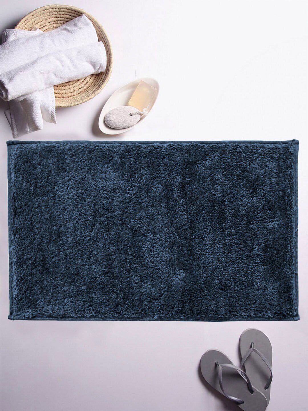 LUXEHOME INTERNATIONAL Navy Blue Solid 2200 GSM Rectangular Bath Rug Price in India