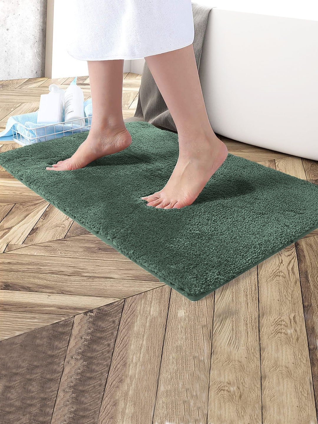 LUXEHOME INTERNATIONAL Sea Green Solid 2200 GSM Anti-Skid Bath Rug Price in India