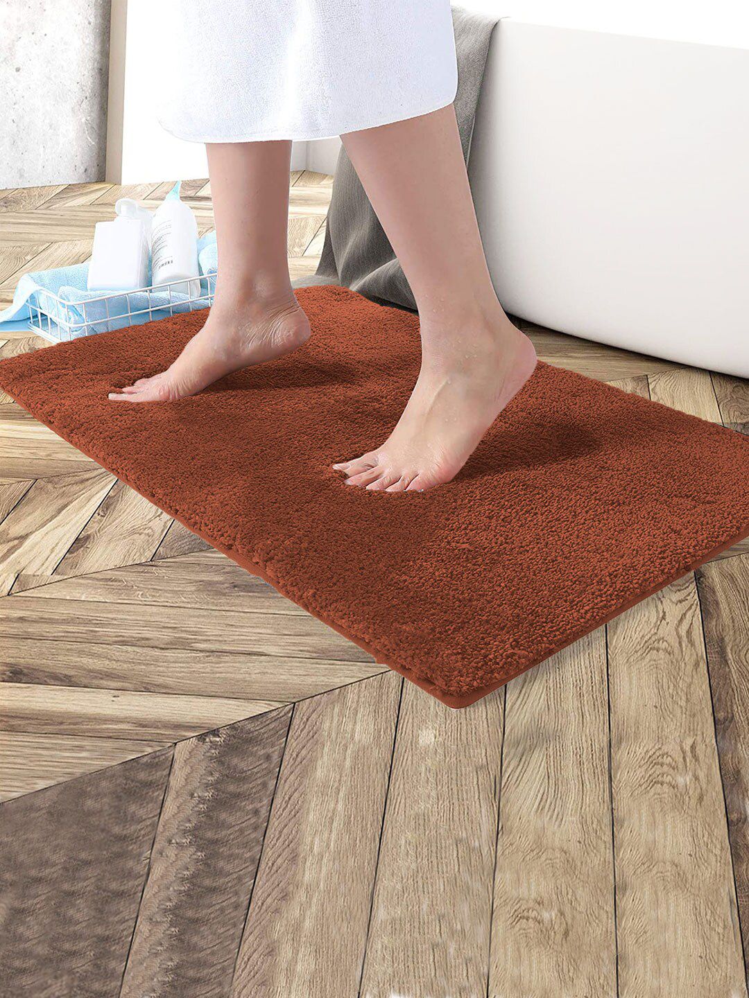 LUXEHOME INTERNATIONAL Brown Solid Microfibre Bath Rugs Price in India
