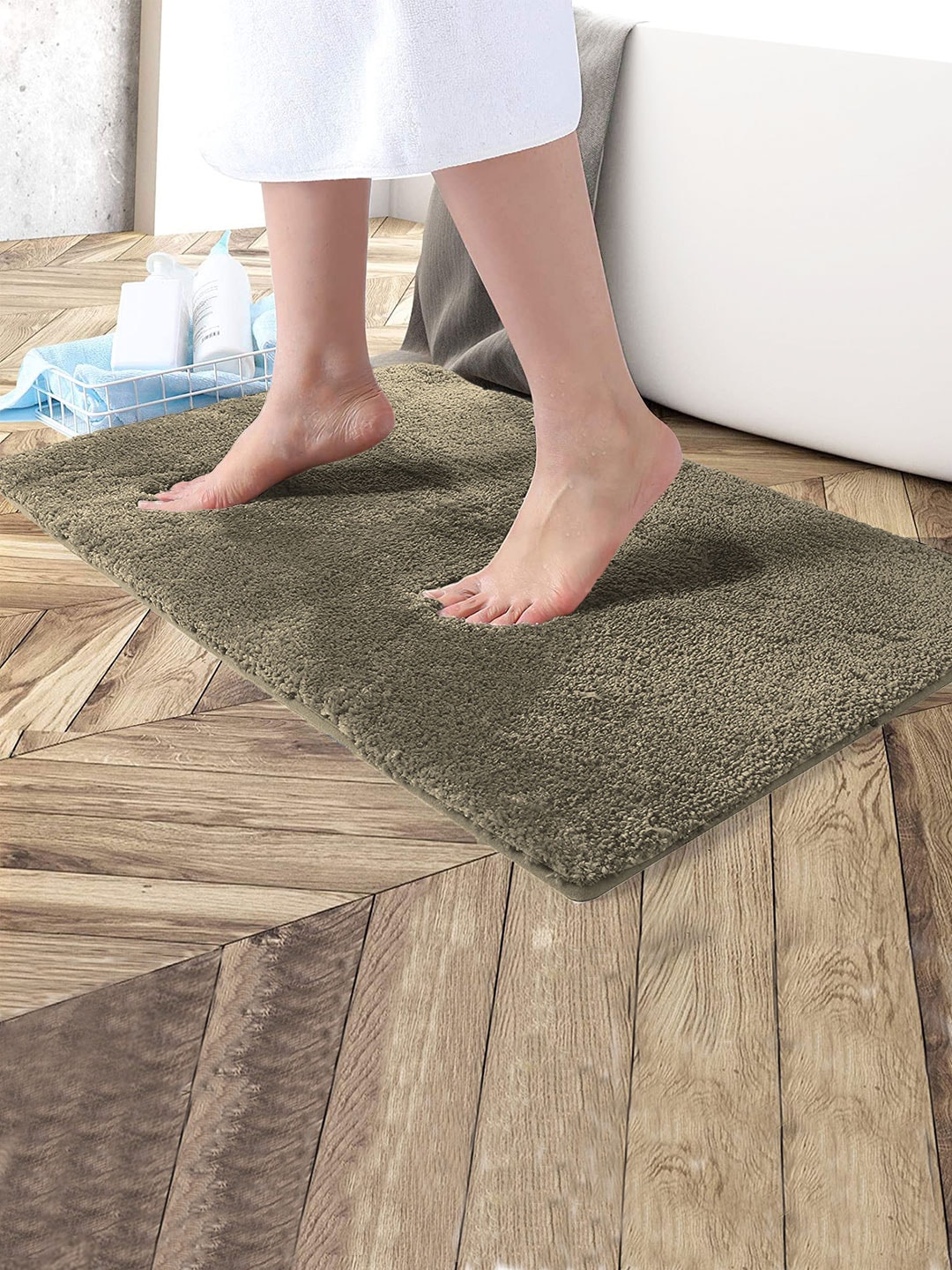 LUXEHOME INTERNATIONAL Taupe-Coloured Solid Rectangular Bath Rug Price in India