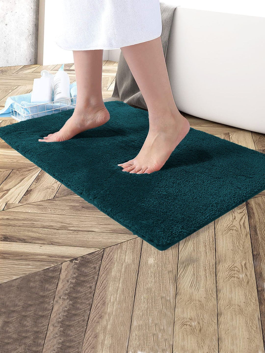 LUXEHOME INTERNATIONAL Teal Green Solid Bath Rug Price in India