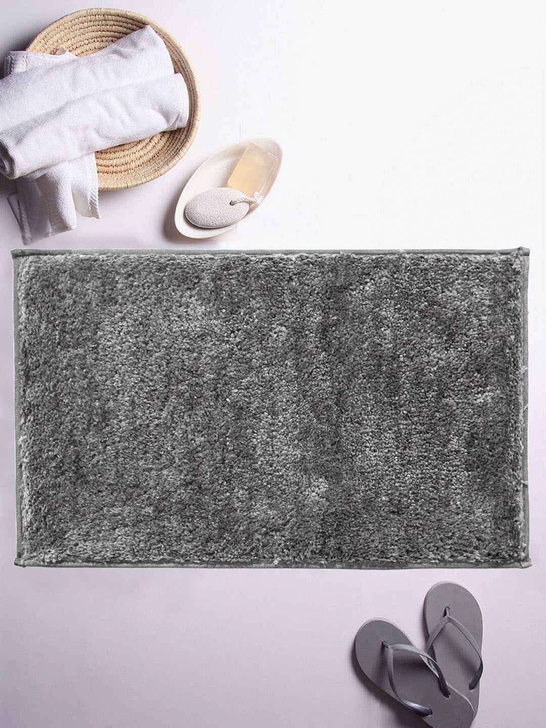 LUXEHOME INTERNATIONAL Grey Solid Rectangular Bath Rug Price in India