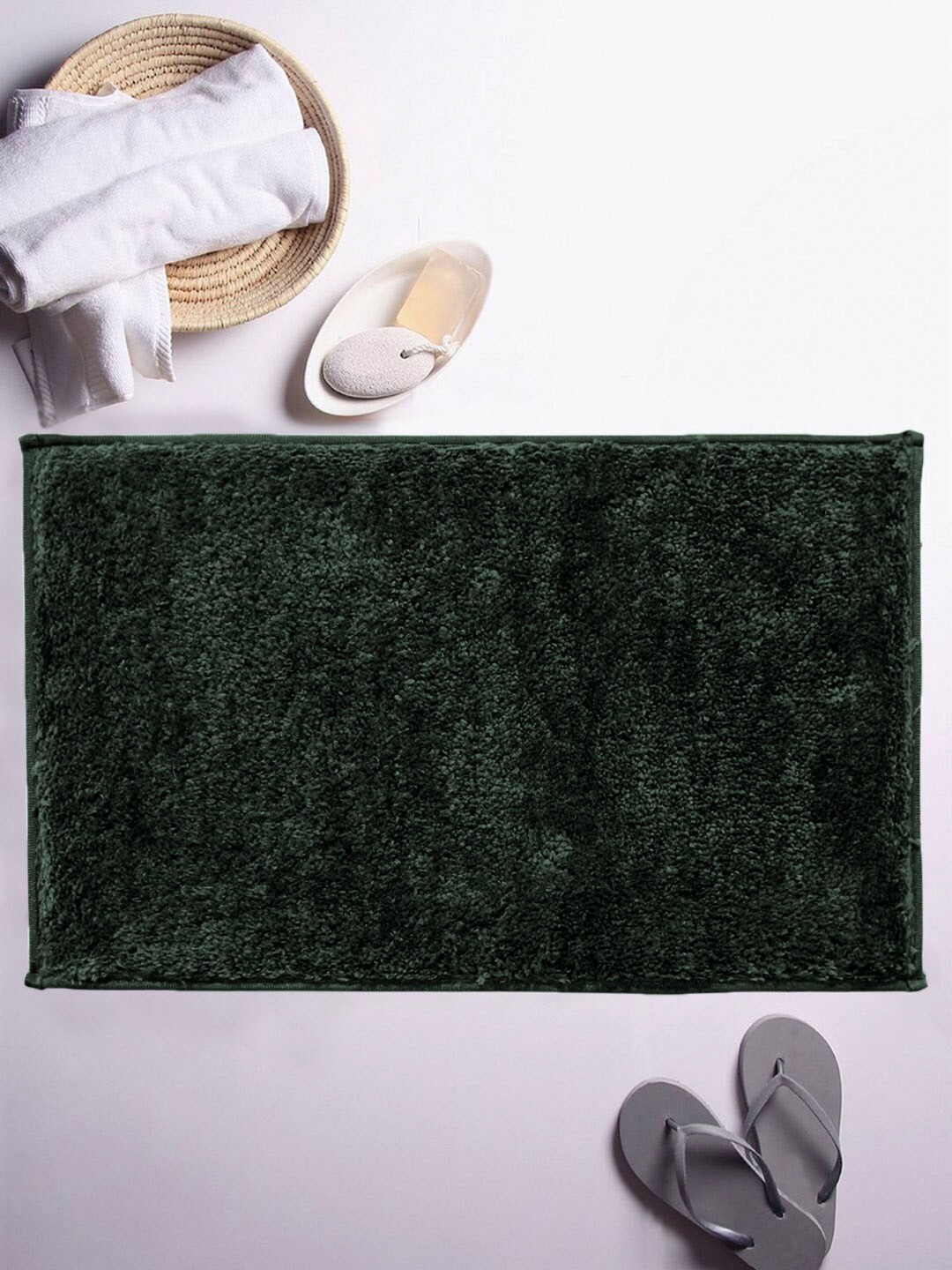LUXEHOME INTERNATIONAL Green Solid 2200 GSM Anti-Skid Bath Rug Price in India