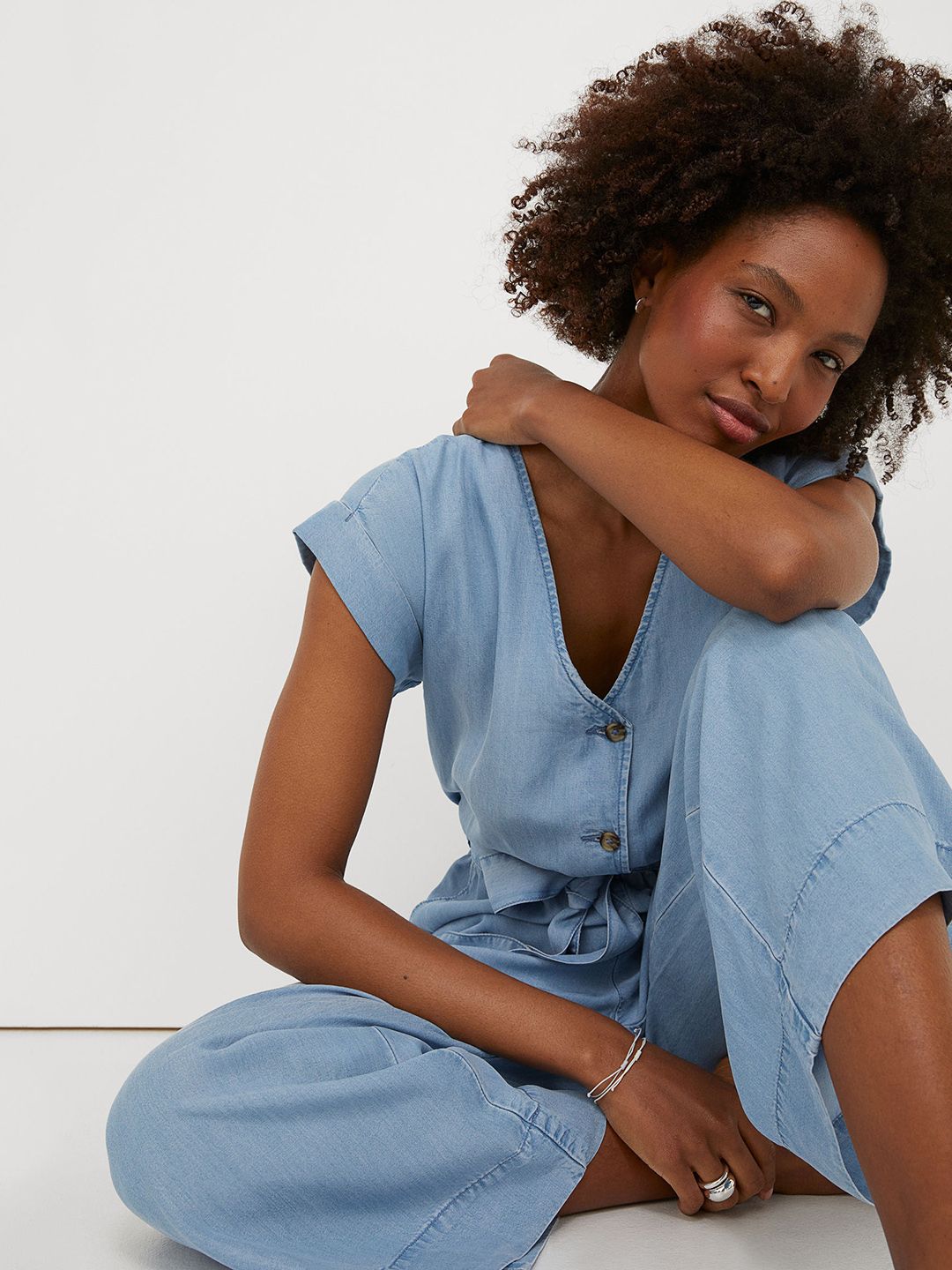 H&M Woman Blue Lyocell jumpsuit Price in India