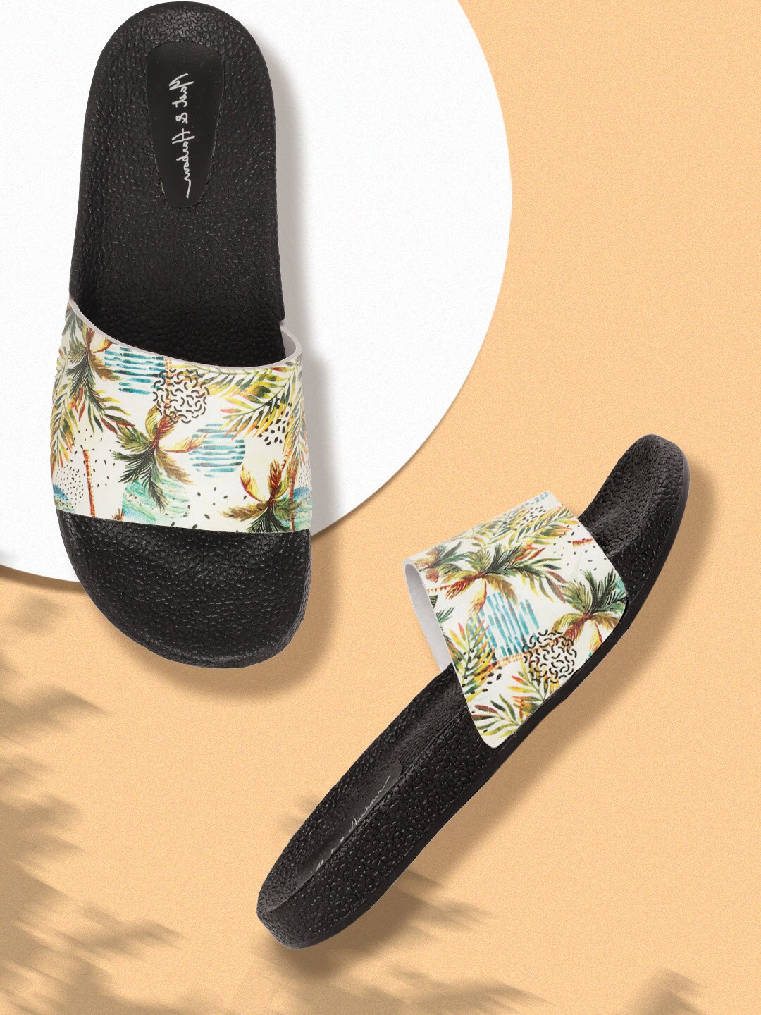 Mast & Harbour Women Yellow & Green Topical Print Sliders Price in India