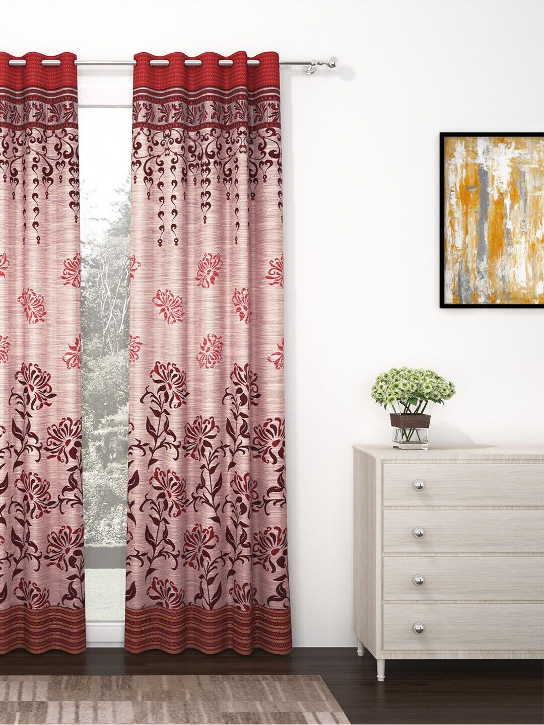 Story@home Maroon Floral Jacquard Single Long Door Curtain Price in India