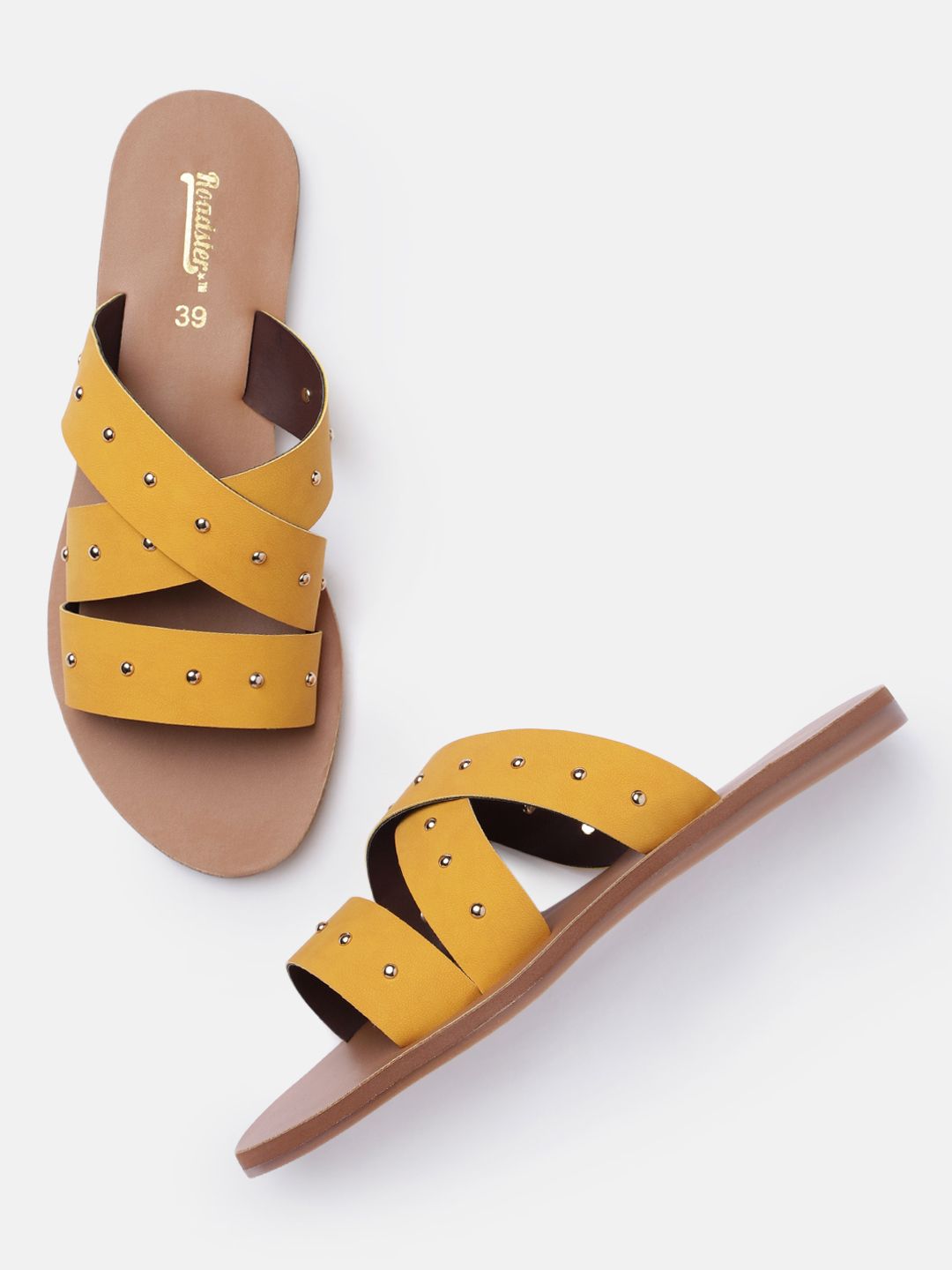 The Roadster Lifestyle Co Women Mustard Yellow Studded Open Toe Flats Price in India