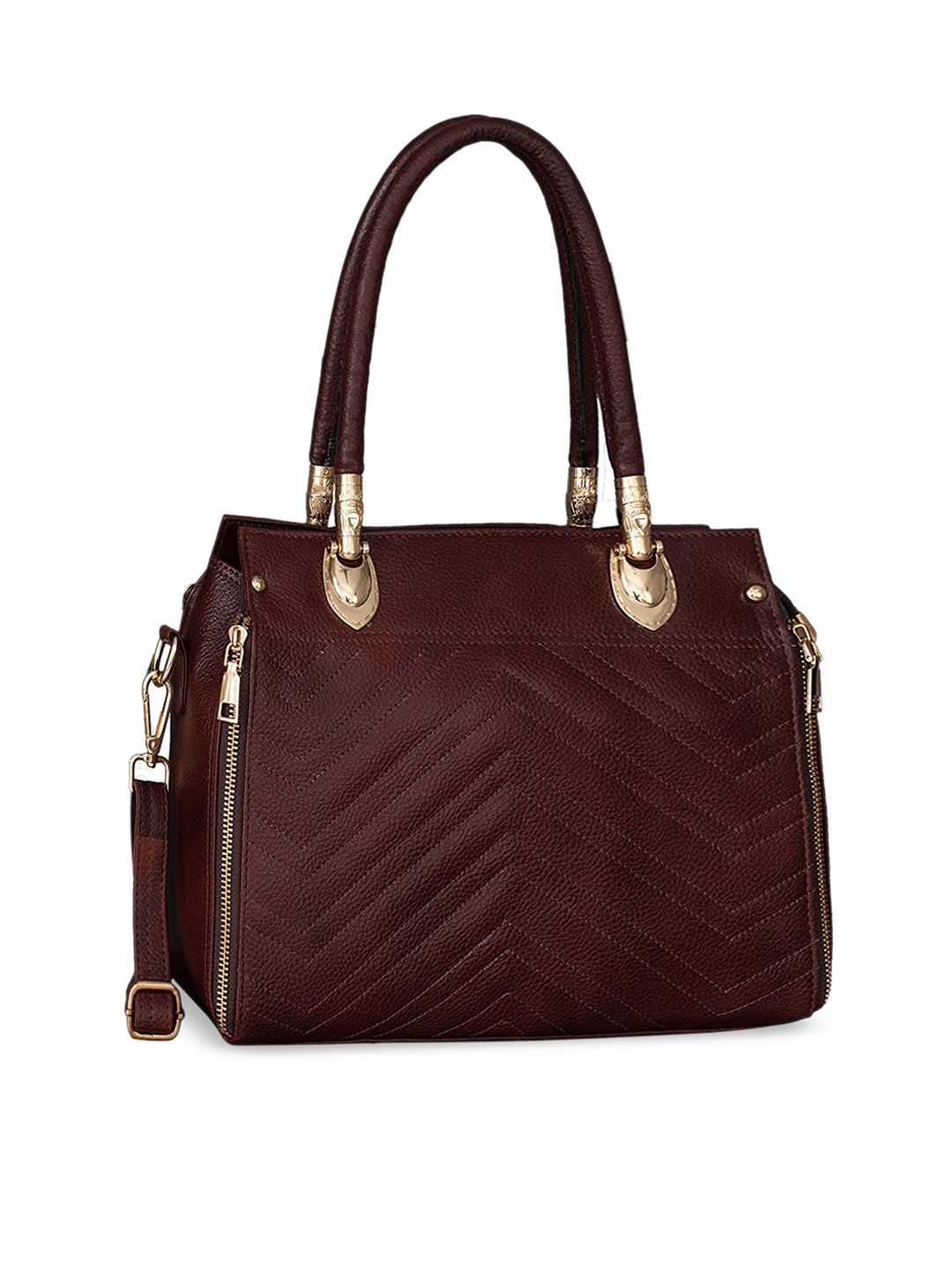 HiLEDER Brown Quilted Leather Handheld Bag Price in India