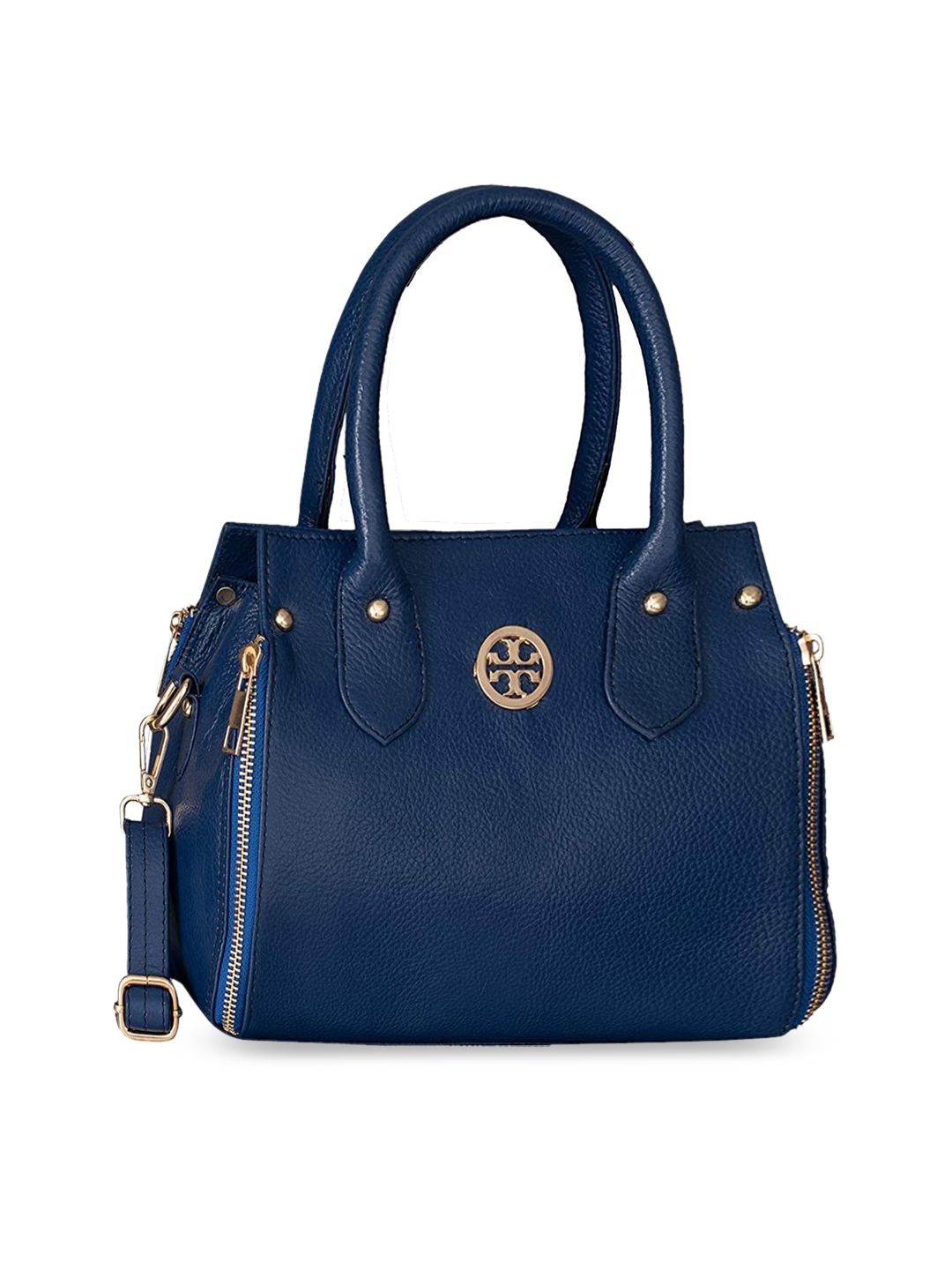 HiLEDER Blue Leather Structured Handheld Bag with Tasselled Price in India