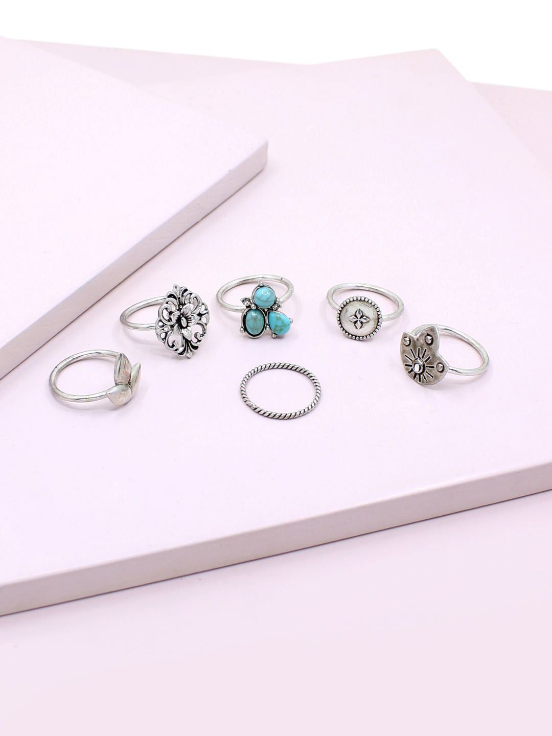 Runway Ritual Set Of 6 Silver-Plated Finger Rings Price in India