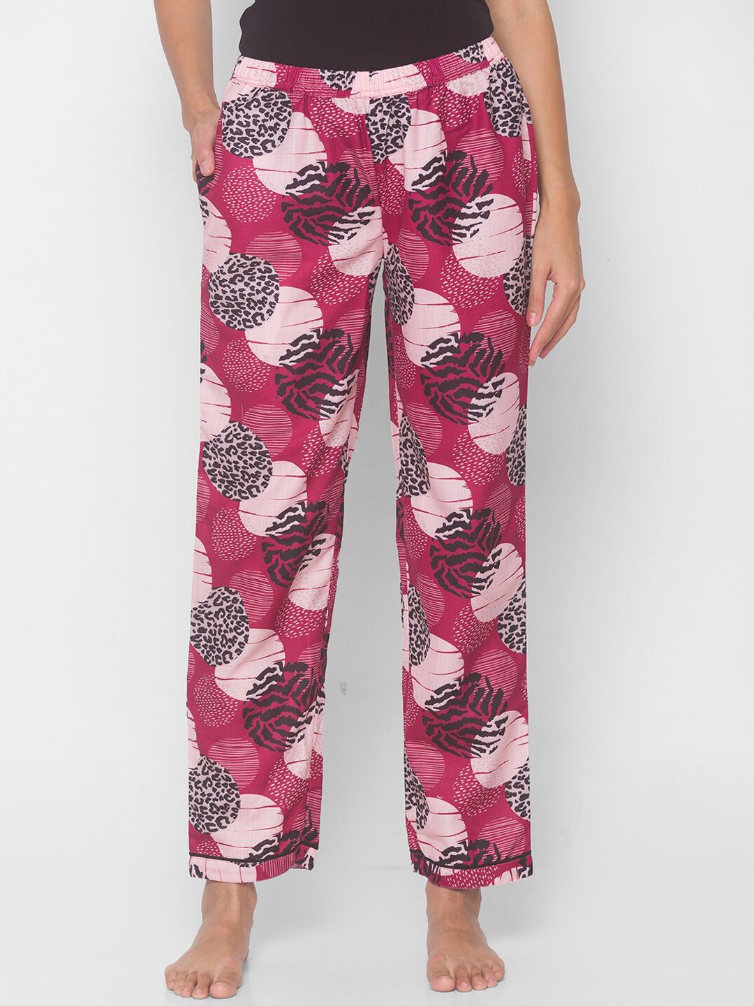 FashionRack Women Pink Abstract Printed Lounge Pants Price in India