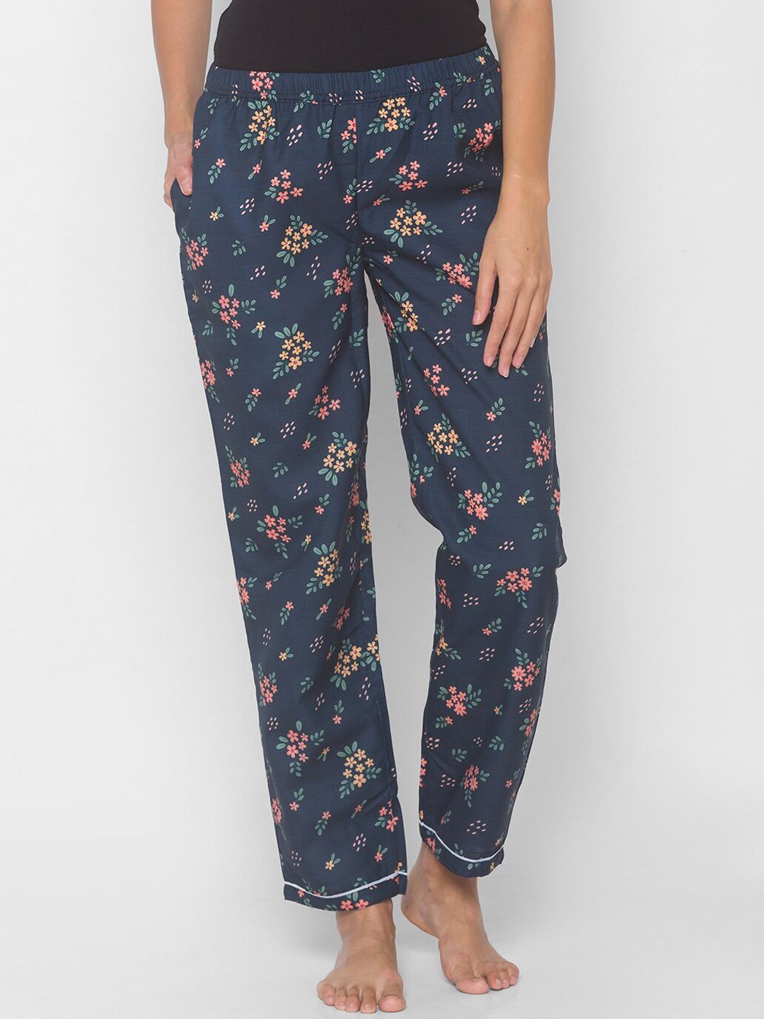 FashionRack Women Navy Blue Floral Printed Lounge Pants Price in India