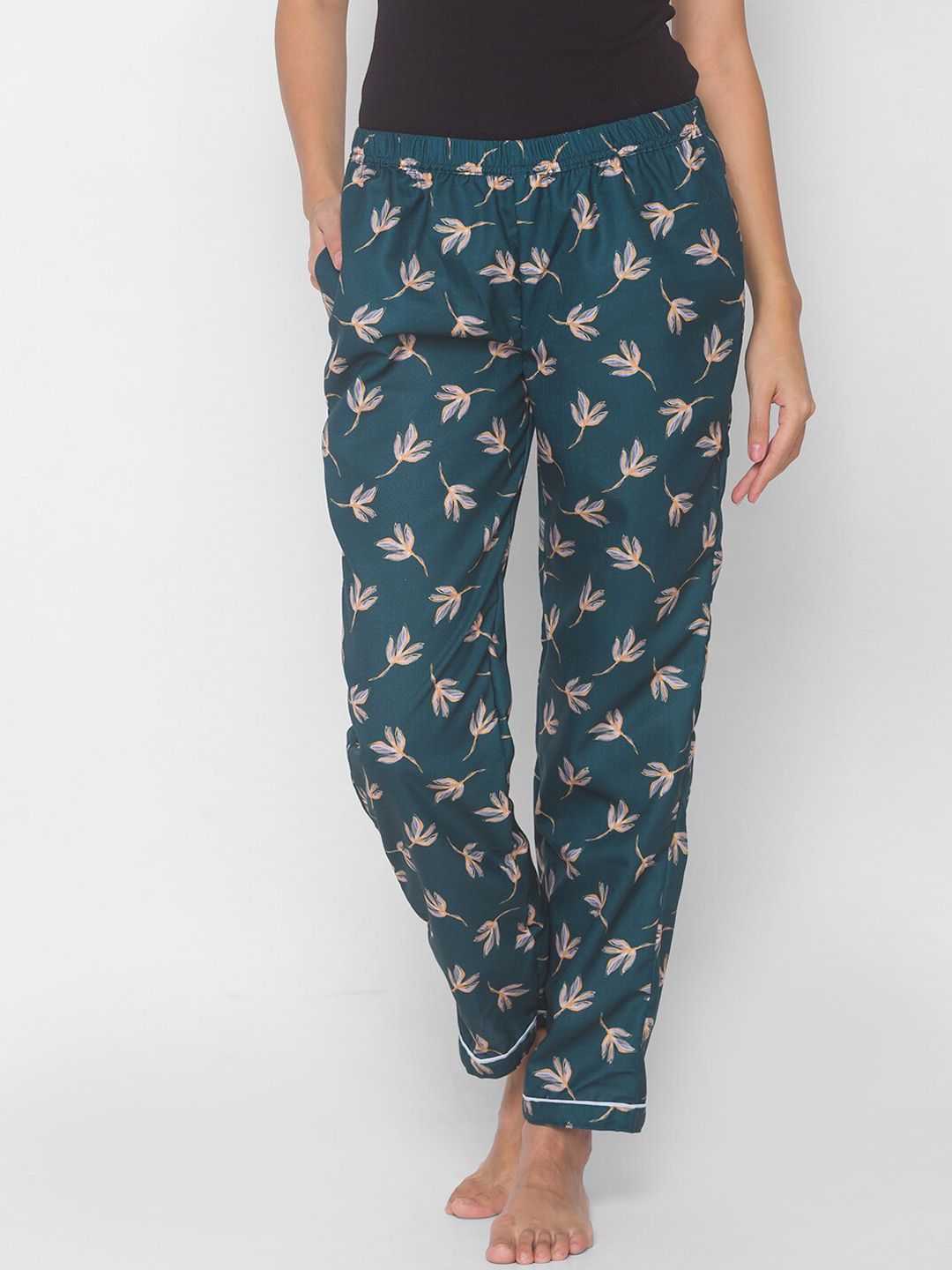 FashionRack Women Dark Green Printed Lounge Pants Price in India