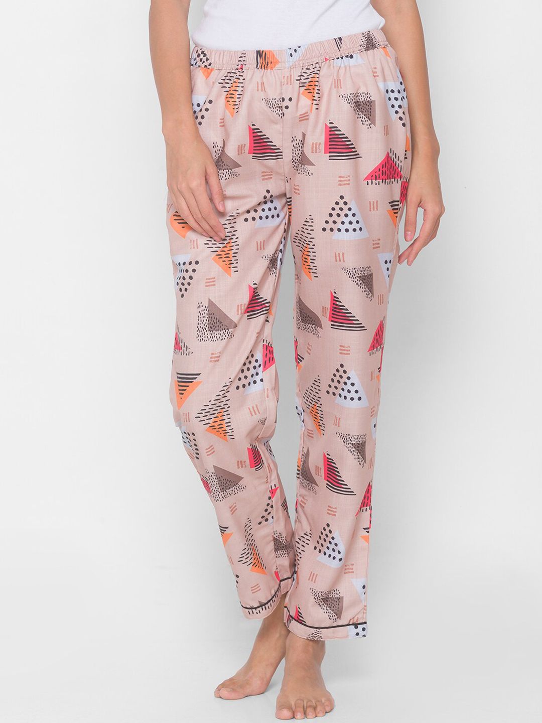 FashionRack Women Beige & Black Printed Cotton Lounge Pants Price in India