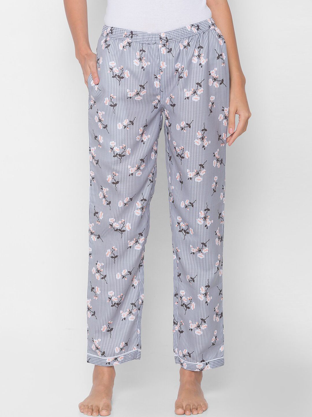 FashionRack Women Grey Floral Printed Lounge Pants Price in India