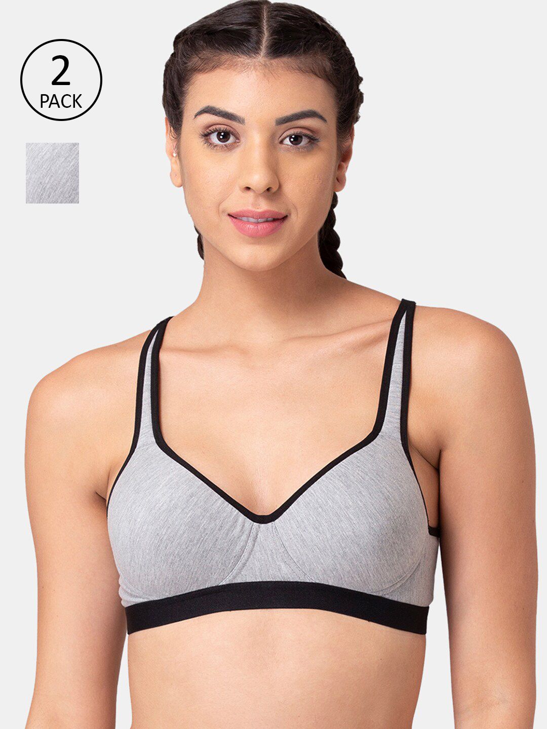 Tweens Pack Of 2 Grey & Black T-shirt Bra Lightly Padded TLW-405-2PC-GRY Price in India