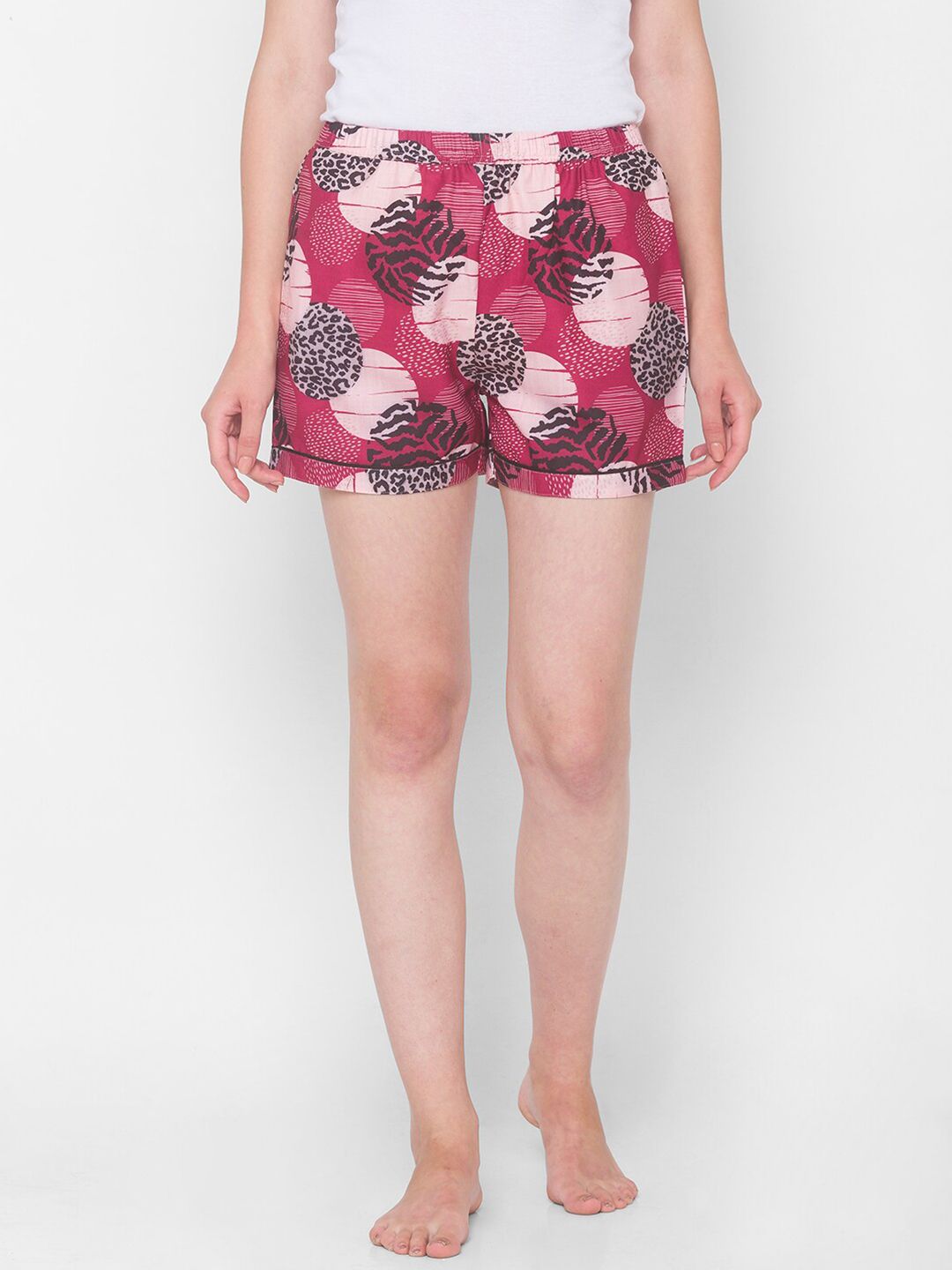 FashionRack Women Maroon & Pink Printed Lounge Shorts Price in India