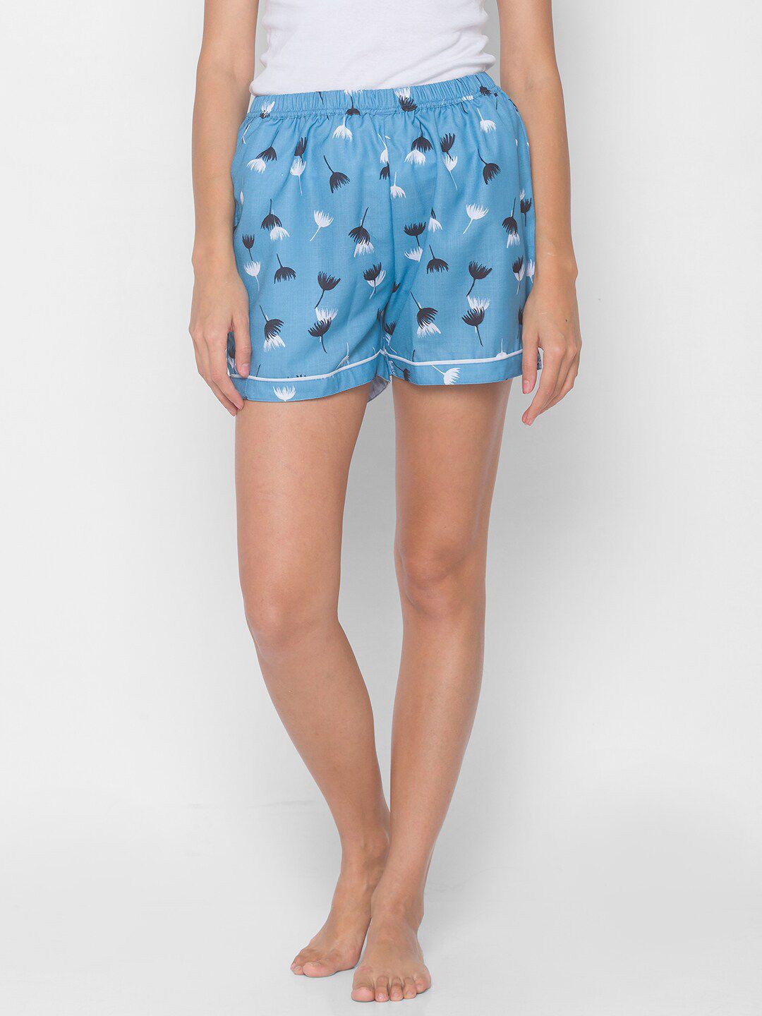 FashionRack Women Blue & White Printed Lounge Shorts Price in India