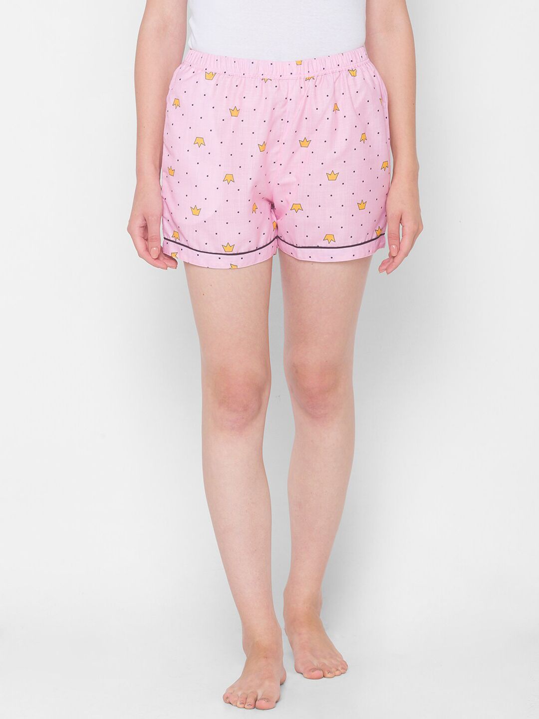 FashionRack Women Pink & Yellow Printed Lounge Shorts Price in India