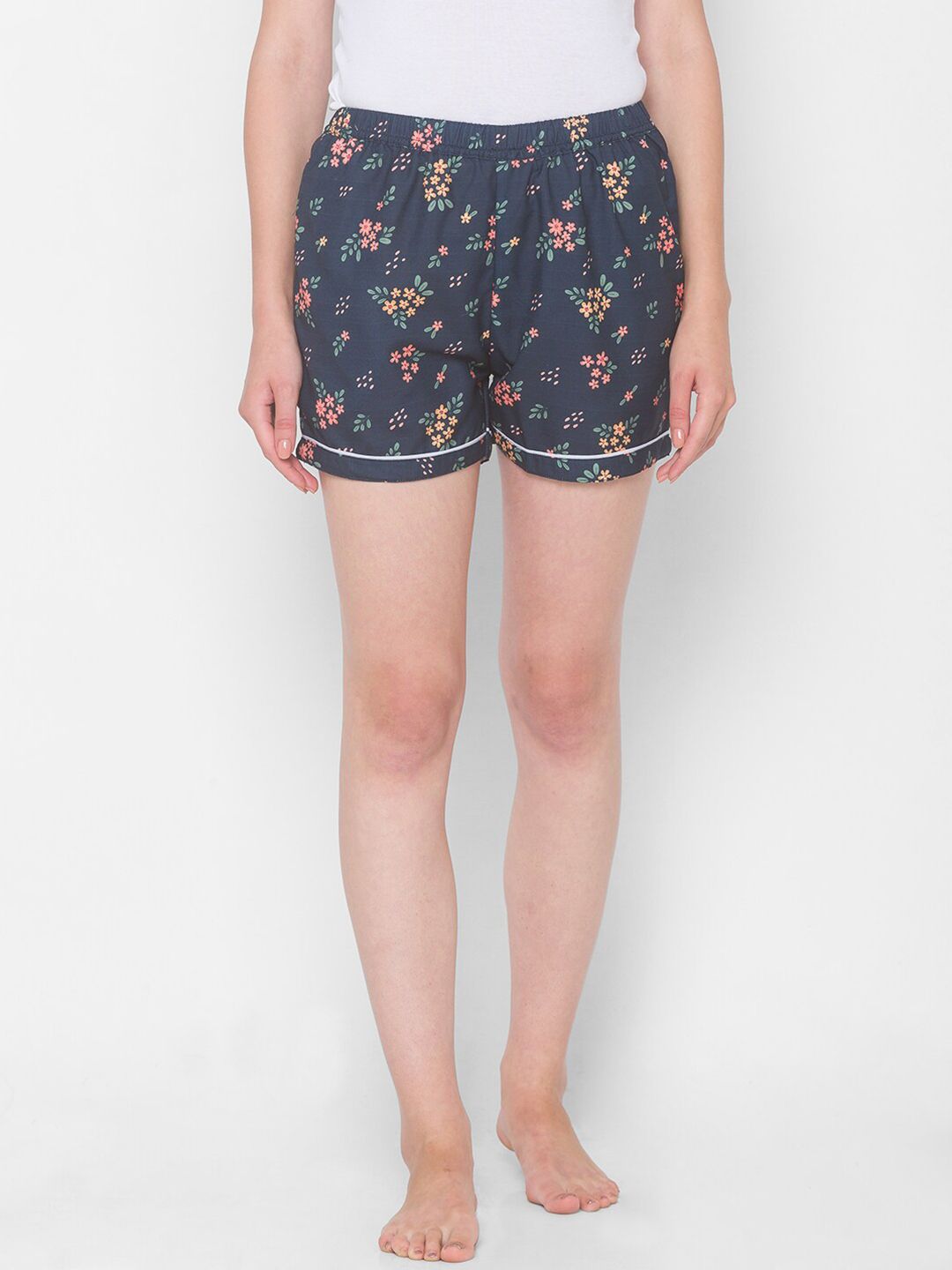 FashionRack Women Navy Blue & Pink Printed Lounge Shorts Price in India