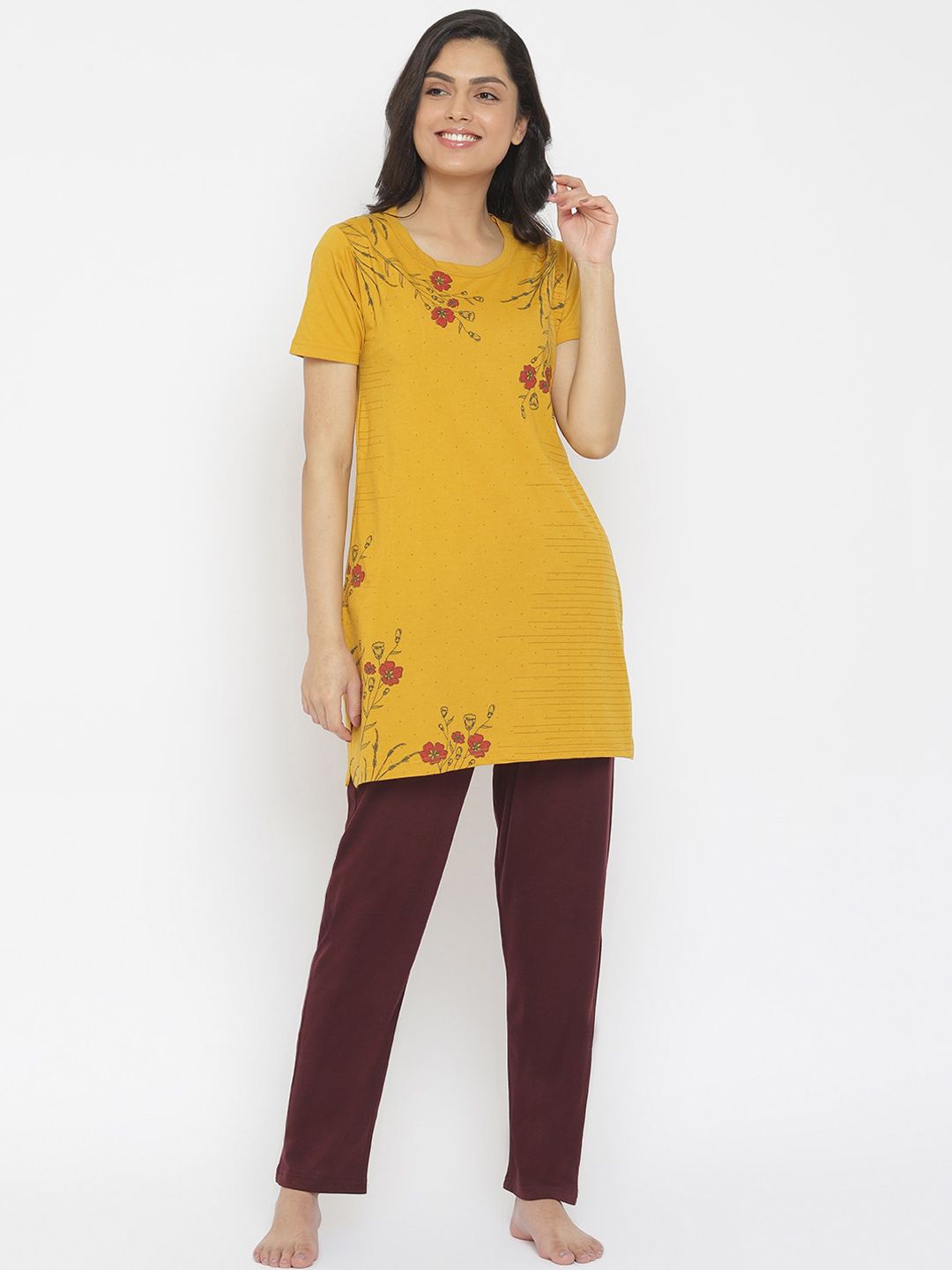 Duchess Women Mustard & Red Floral Printed Night Suit Price in India