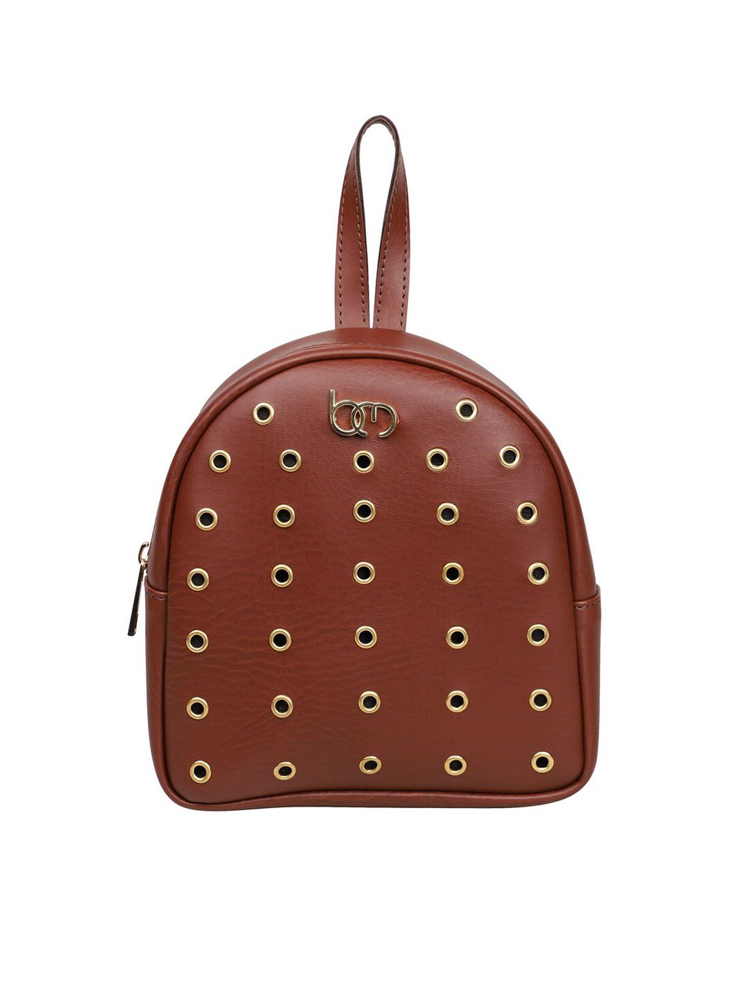 Bagsy Malone Women Brown & Gold-Tone Rivet Embellished Backpack Price in India