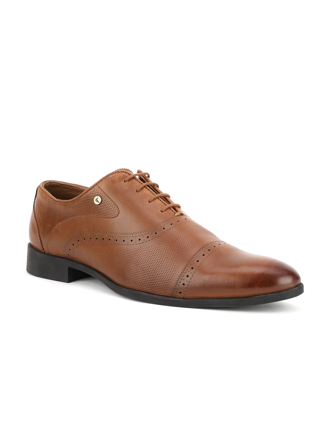 Blackberrys Men Tan Brown Textured Leather Formal Oxfords