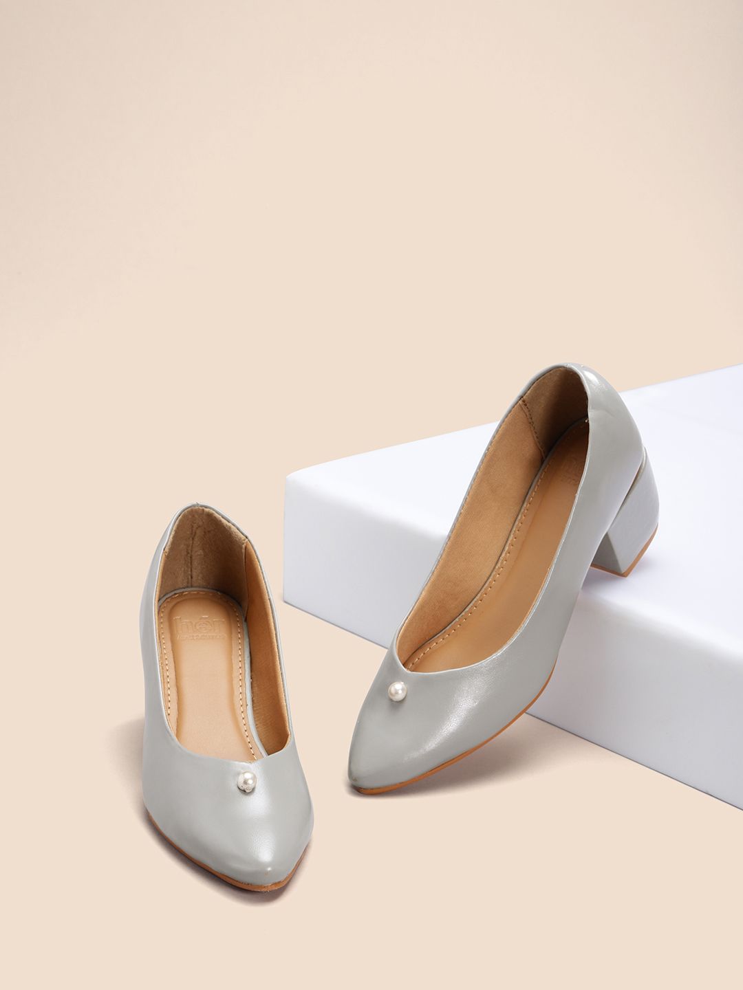 her by invictus Grey Solid Block Pumps Price in India