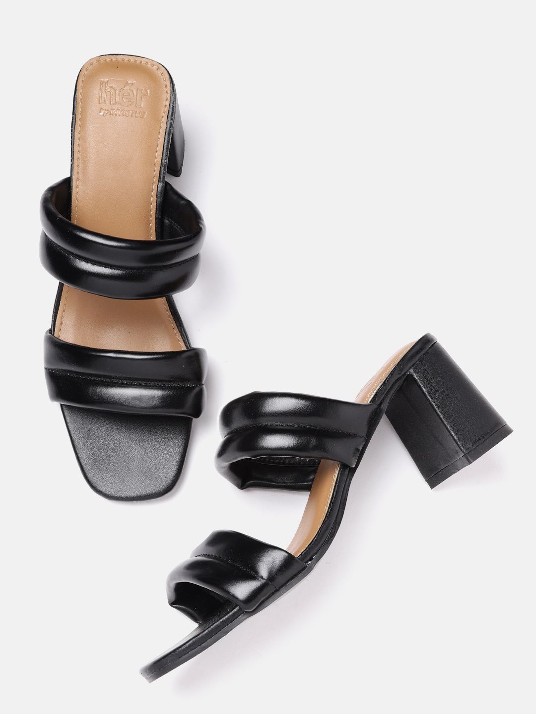 her by invictus Women Black Solid Block Heels Price in India