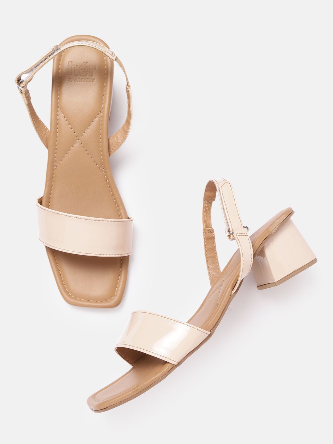 her by invictus Nude-Coloured Patent Finish Block Heels Price in India