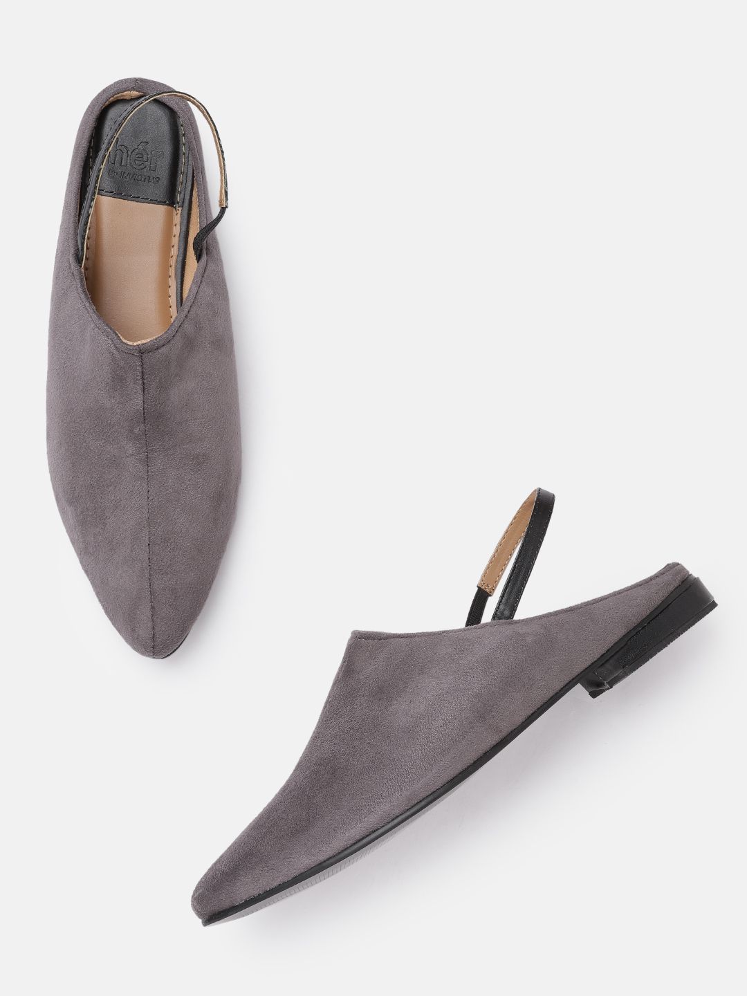 her by invictus Women Grey Slingback Mules Price in India