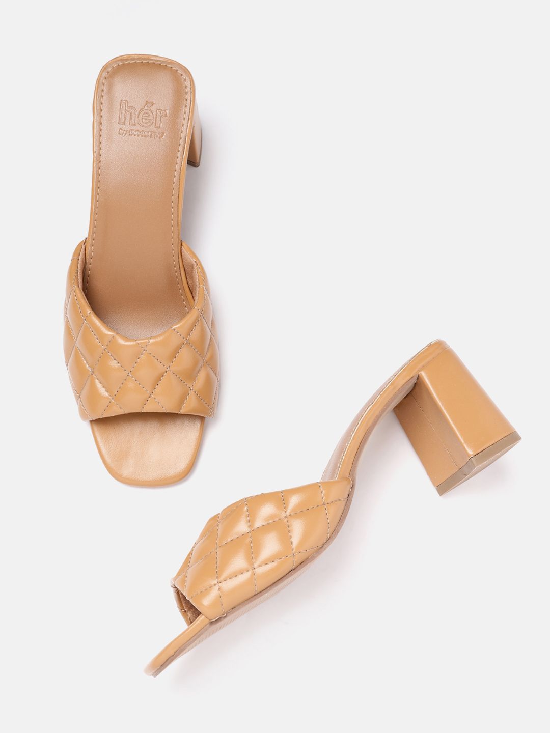 her by invictus Women Beige Quilted Block Heels Price in India