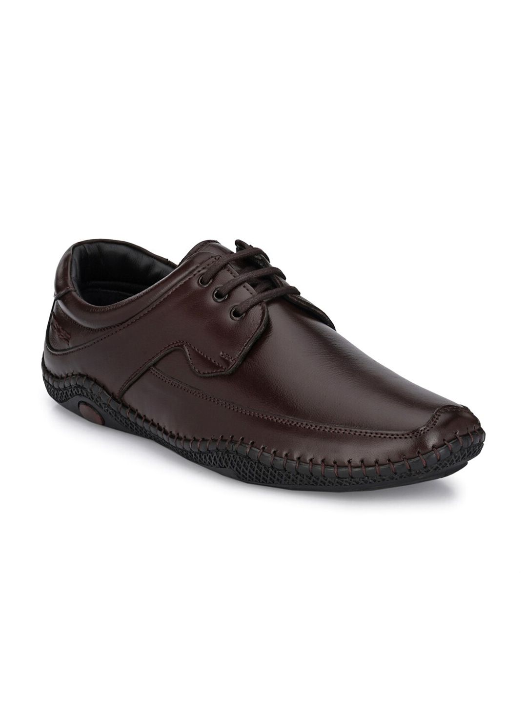 Mactree Men Brown Solid Leather Formal Derbys