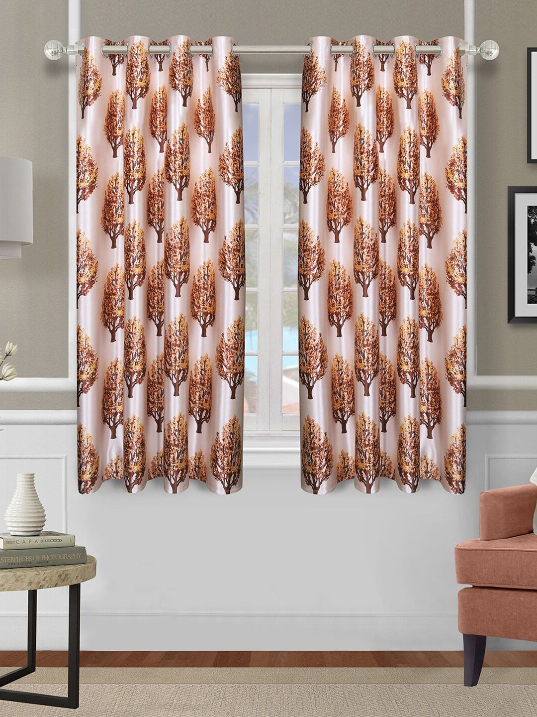 ROMEE Beige Set of 2 Floral Room Darkening Window Curtain Price in India