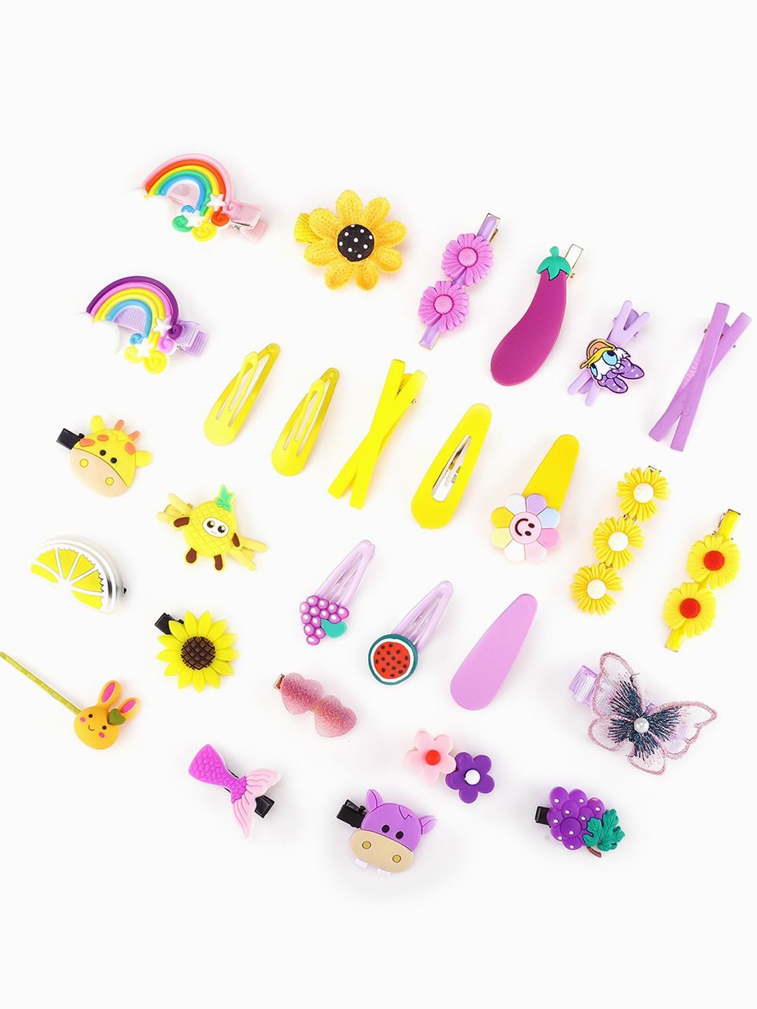 Yellow Chimes Set of 28 Girls Multicoloured Embellished Tic Tac Hair Clips