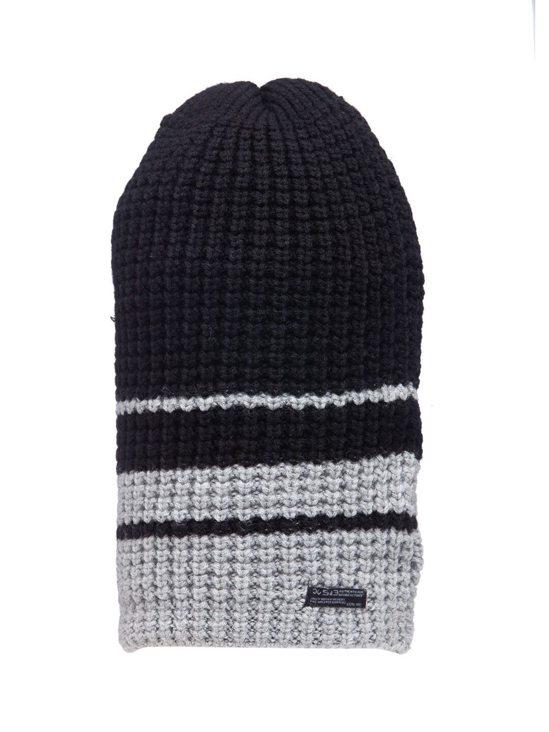 513 Women Black & Off White Striped Knitted Beanie Price in India