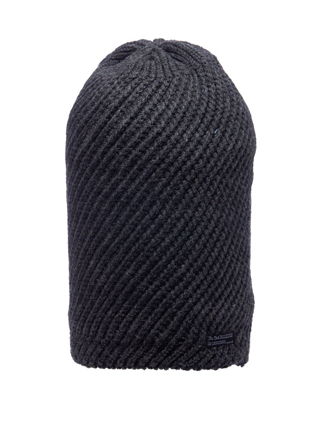 513 Women Charcoal Grey Self Design Knitted Beanie Cap Price in India