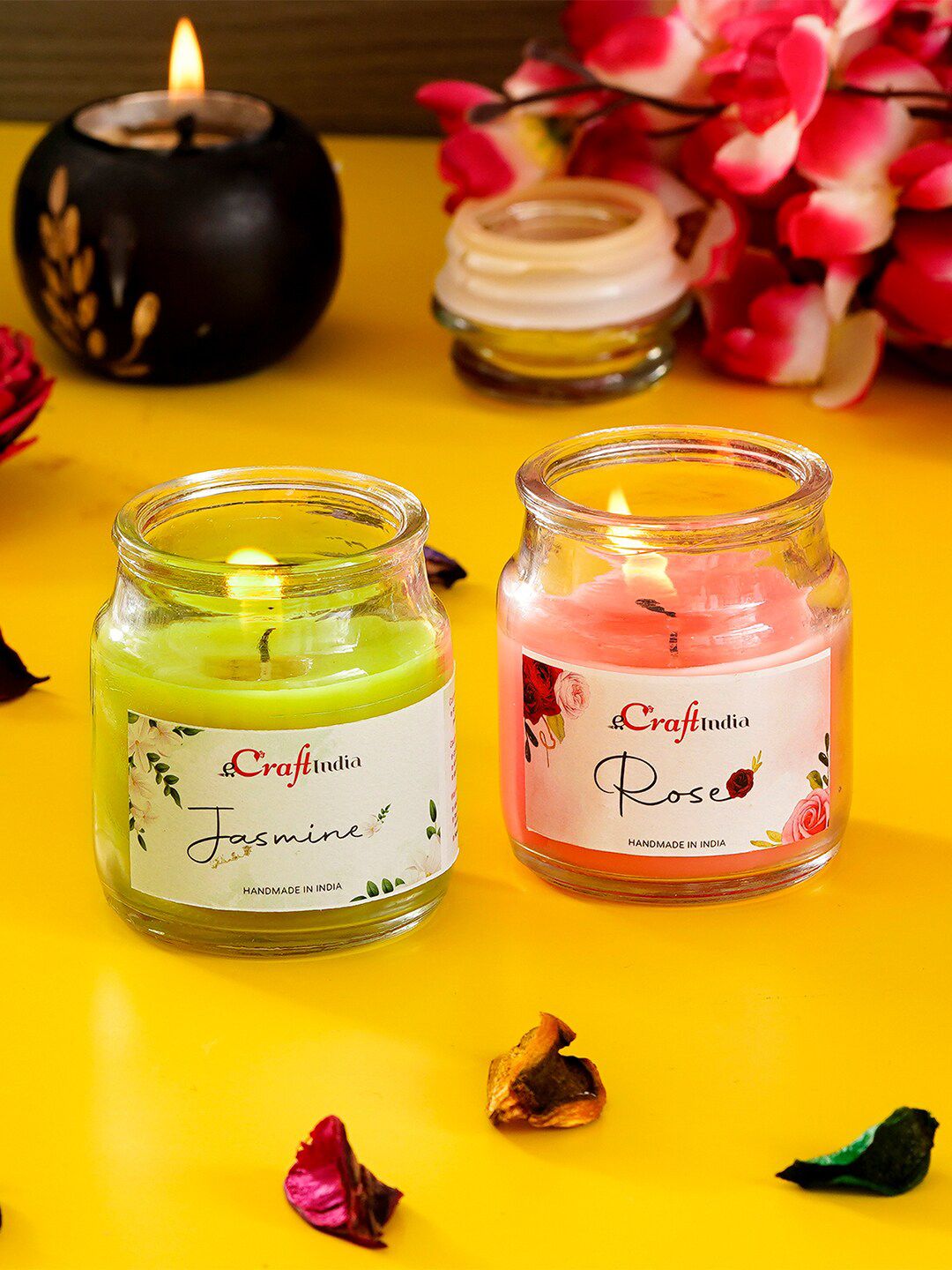 eCraftIndia Set Of 2 Scented Jar Candles Price in India