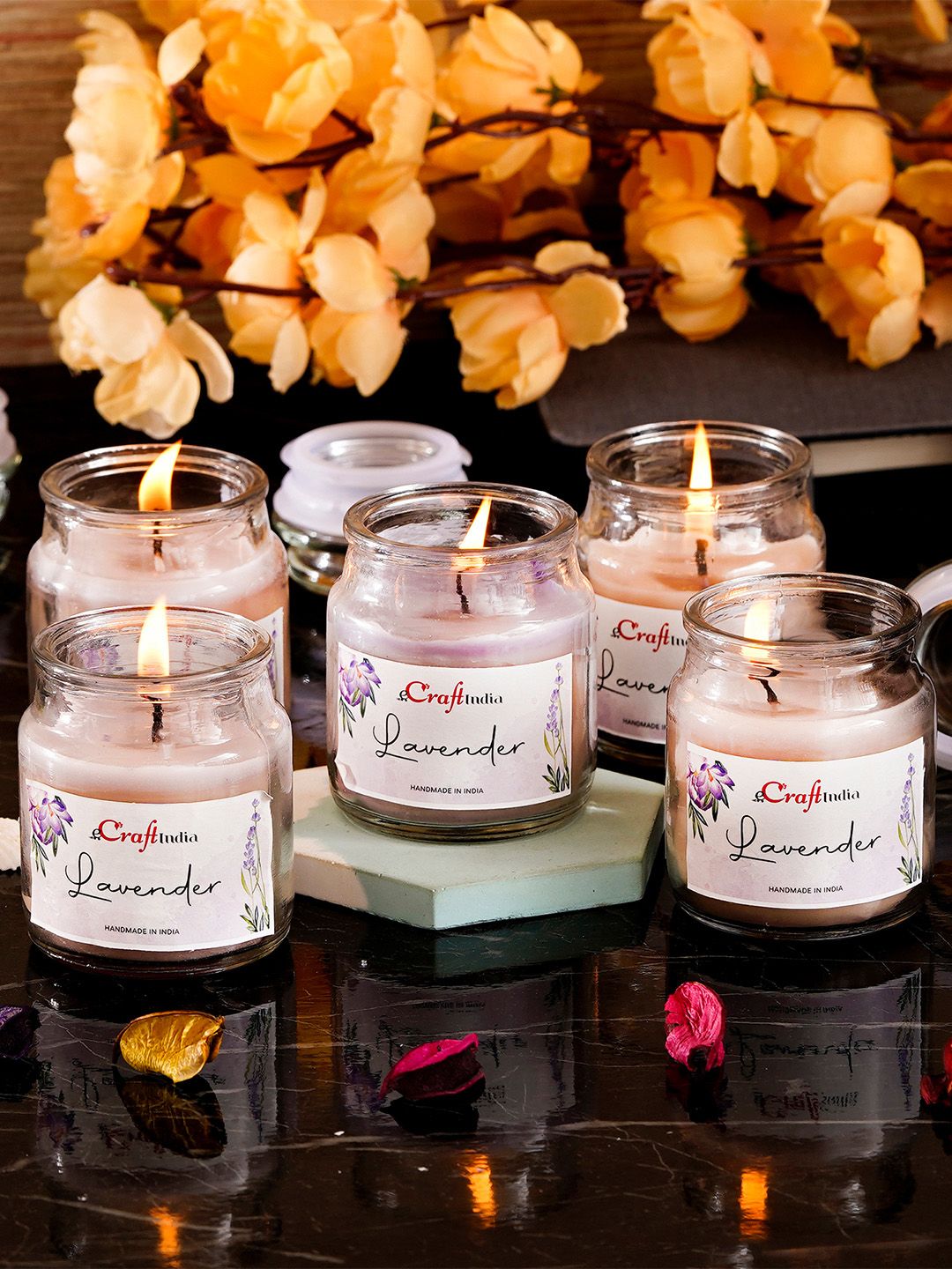Artisyn 5Pcs Scented 1 Wick Lavender Solid Geometric Regular Jar Candles